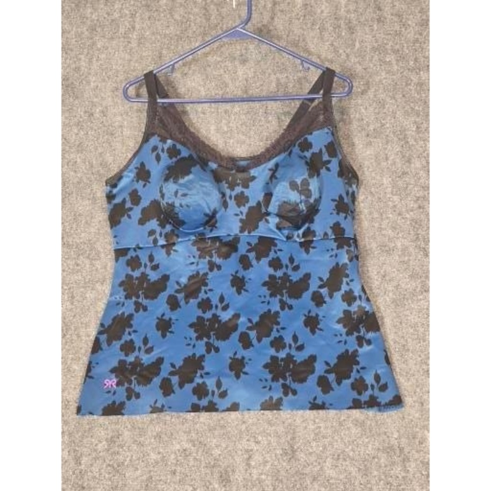 Ruby Ribbon Blue Black Floral Lace Trim Camisole Shapewear Tank Top Size 46 1800